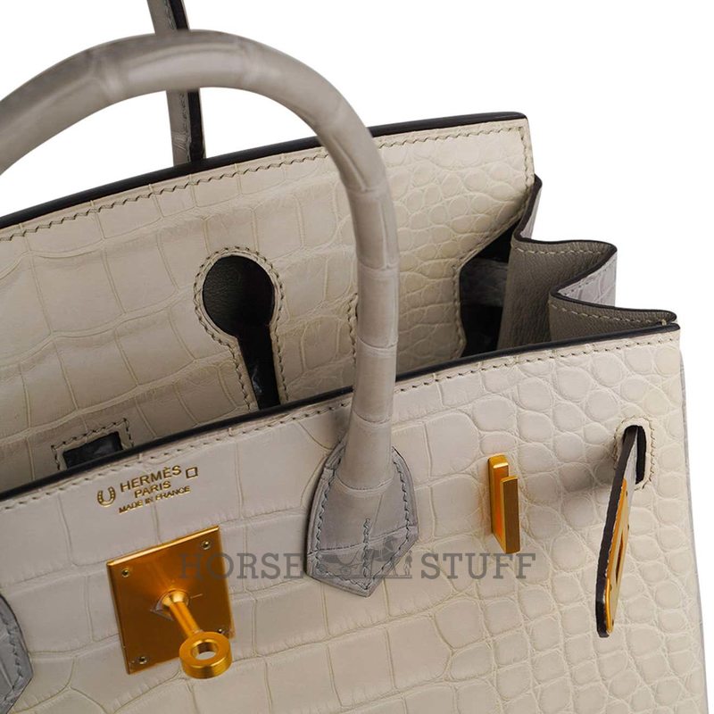 Hermès Birkin 30 Special Order HSS Beton / Gris Perle Matte Crocodile Alligator BGHW