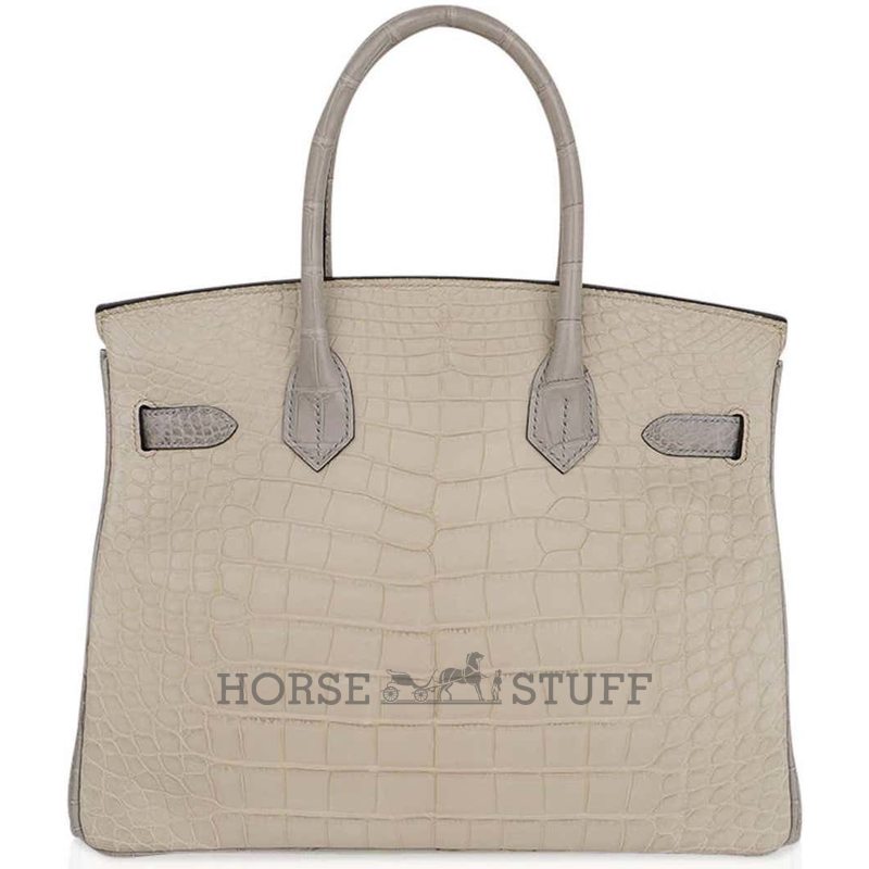 Hermès Birkin 30 Special Order HSS Beton / Gris Perle Matte Crocodile Alligator BGHW