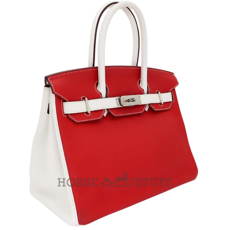 Hermès Birkin 30 Special Order HSS Rouge Casaque / White Clemence PHW