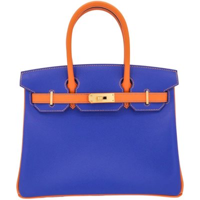 Hermès Birkin 30 Special Order HSS Blue Electrique / Orange Epsom BGHW