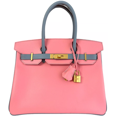 Hermès Birkin 30 Special Order HSS Rose Confetti / Blue Glacier Epsom GHW