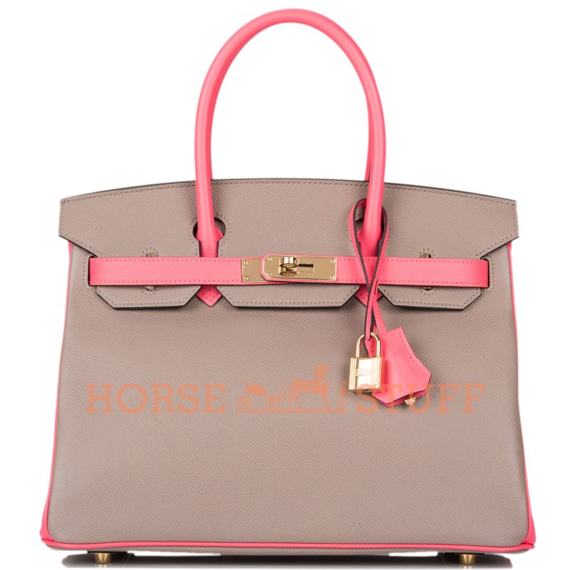 Hermès Birkin 30 Special Order HSS Gris Asphalt / Rose Azalee Epsom Permabrass