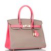 Hermès Birkin 30 Special Order HSS Gris Asphalt / Rose Azalee Epsom Permabrass