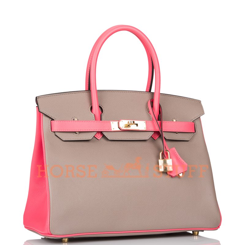 Hermès Birkin 30 Special Order HSS Gris Asphalt / Rose Azalee Epsom Permabrass