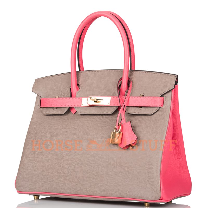 Hermès Birkin 30 Special Order HSS Gris Asphalt / Rose Azalee Epsom Permabrass