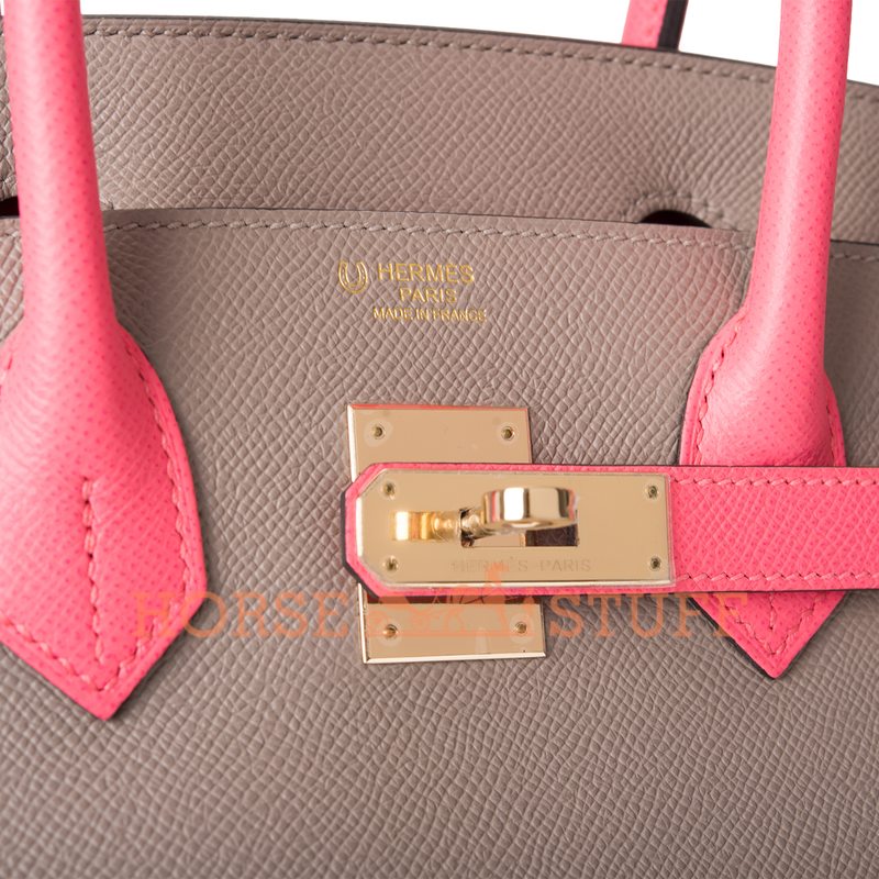 Hermès Birkin 30 Special Order HSS Gris Asphalt / Rose Azalee Epsom Permabrass