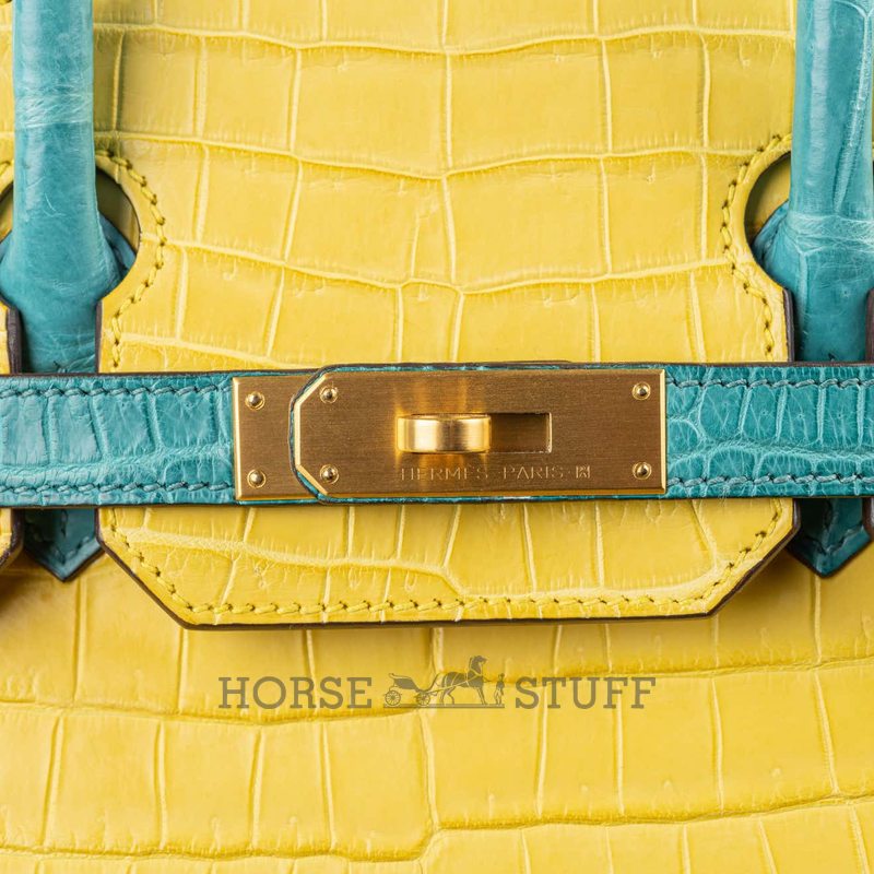 Hermès Birkin 30 Special Order HSS Mimosa / Blue Paon Crocodile Porosus BGHW