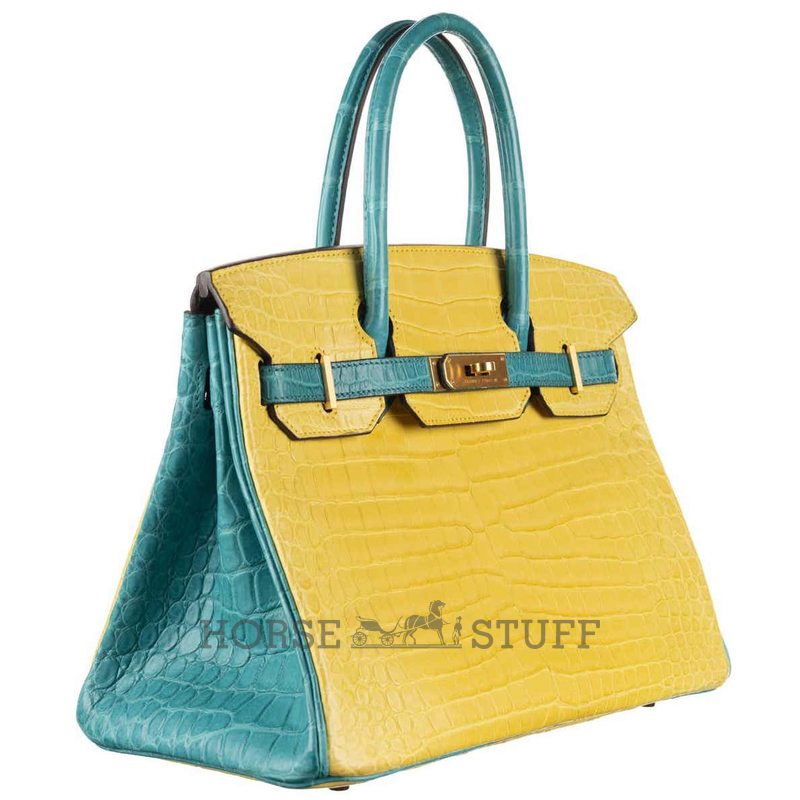 Hermès Birkin 30 Special Order HSS Mimosa / Blue Paon Crocodile Porosus BGHW