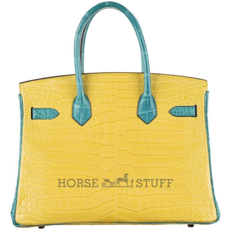Hermès Birkin 30 Special Order HSS Mimosa / Blue Paon Crocodile Porosus BGHW