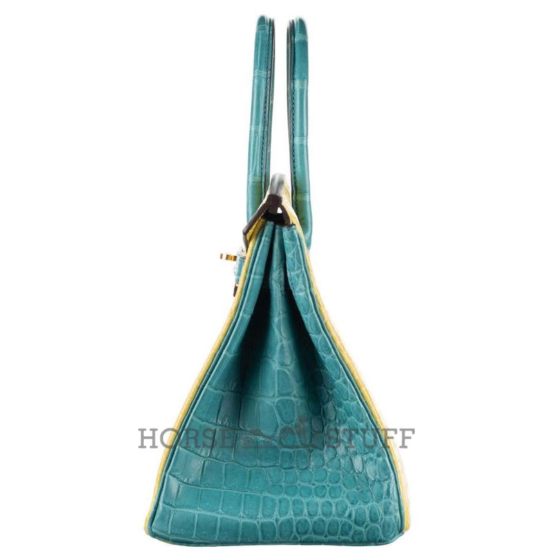 Hermès Birkin 30 Special Order HSS Mimosa / Blue Paon Crocodile Porosus BGHW