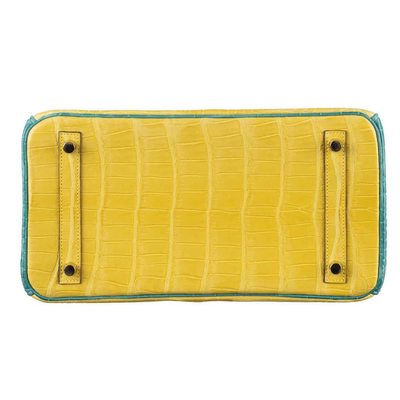 Hermès Birkin 30 Special Order HSS Mimosa / Blue Paon Crocodile Porosus BGHW