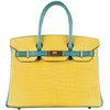 Hermès Birkin 30 Special Order HSS Mimosa / Blue Paon Crocodile Porosus BGHW