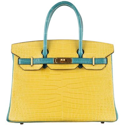 Hermès Birkin 30 Special Order HSS Mimosa / Blue Paon Crocodile Porosus BGHW