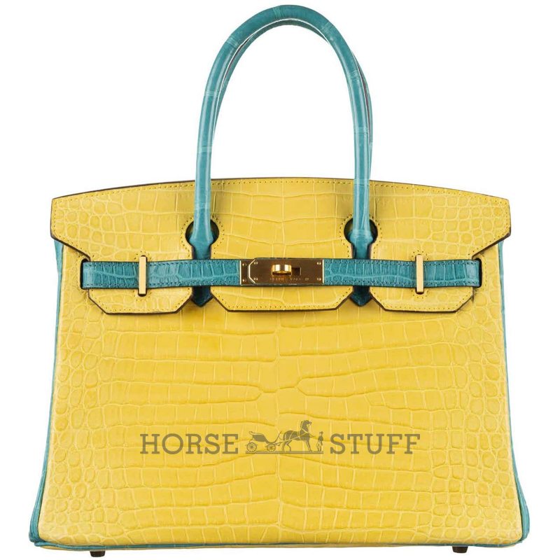 Hermès Birkin 30 Special Order HSS Mimosa / Blue Paon Crocodile Porosus BGHW