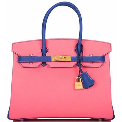 Hermès Birkin 30 Special Order HSS Rose Azalee / Blue Electrique Epsom BGHW