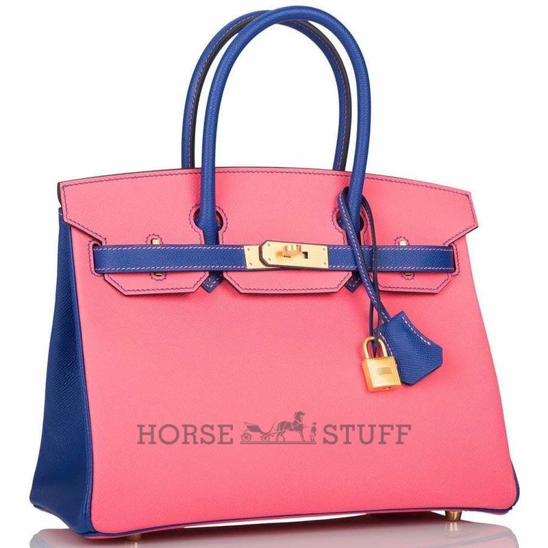 Hermès Birkin 30 Special Order HSS Rose Azalee / Blue Electrique Epsom BGHW