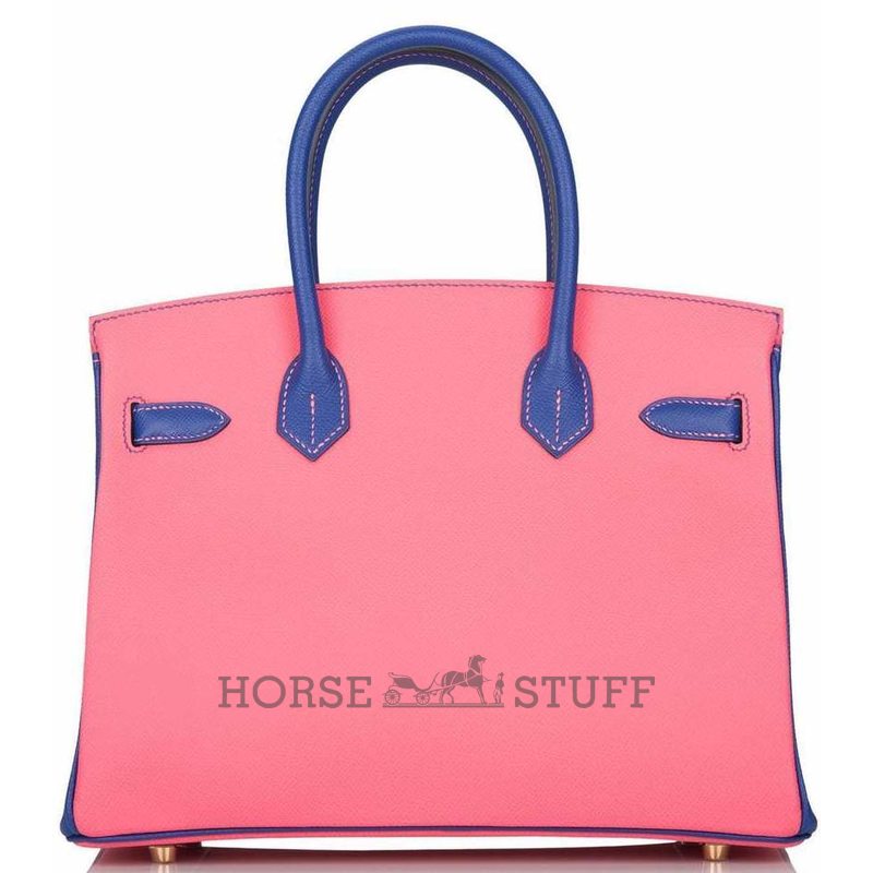Hermès Birkin 30 Special Order HSS Rose Azalee / Blue Electrique Epsom BGHW