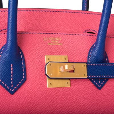 Hermès Birkin 30 Special Order HSS Rose Azalee / Blue Electrique Epsom BGHW