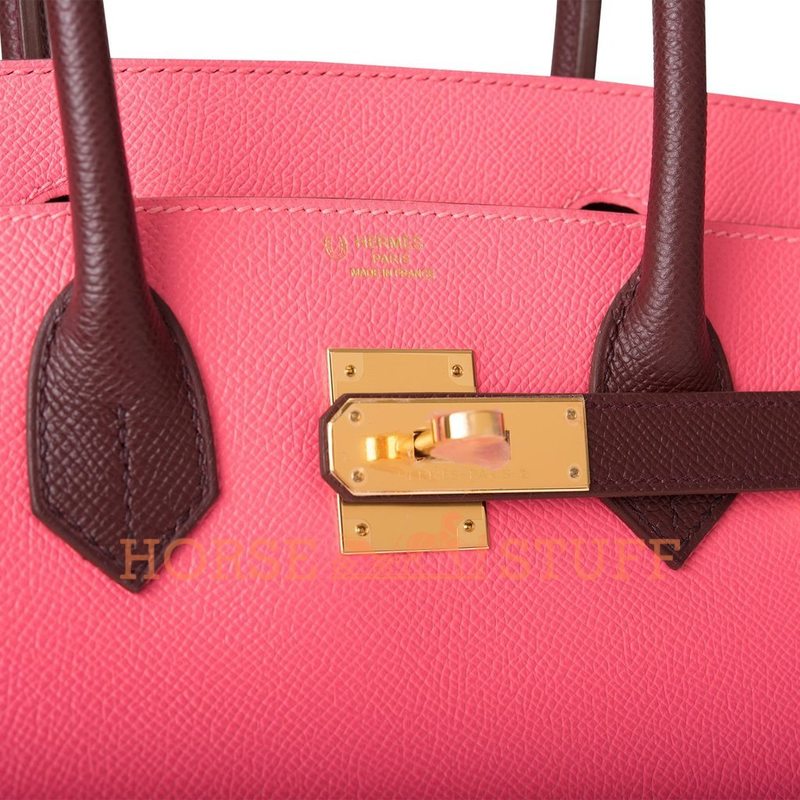 Hermès Birkin 30 Special Order HSS Rose Azalee / Bordeaux Epsom GHW