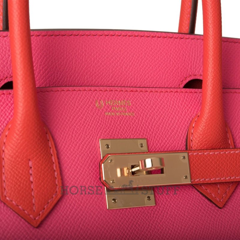 Hermès Birkin 30 Special Order HSS Rose Azalee / Feu Epsom Permabrass
