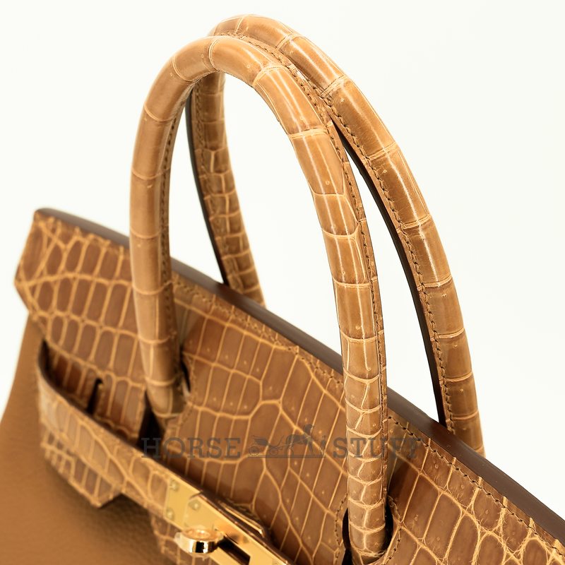 Hermès Birkin 30 Touch Caramel Togo / Tabac Camel Shiny Crocodile Niloticus GHW