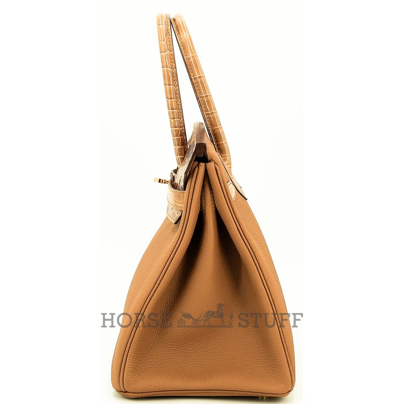 Hermès Birkin 30 Touch Caramel Togo / Tabac Camel Shiny Crocodile Niloticus GHW