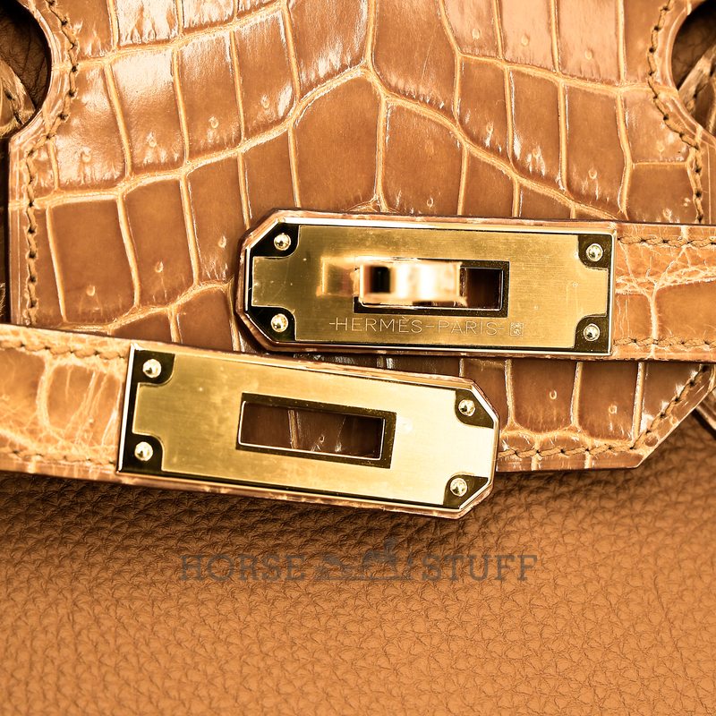 Hermès Birkin 30 Touch Caramel Togo / Tabac Camel Shiny Crocodile Niloticus GHW