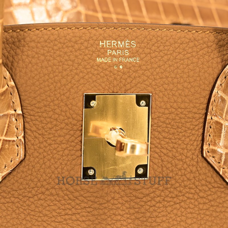 Hermès Birkin 30 Touch Caramel Togo / Tabac Camel Shiny Crocodile Niloticus GHW
