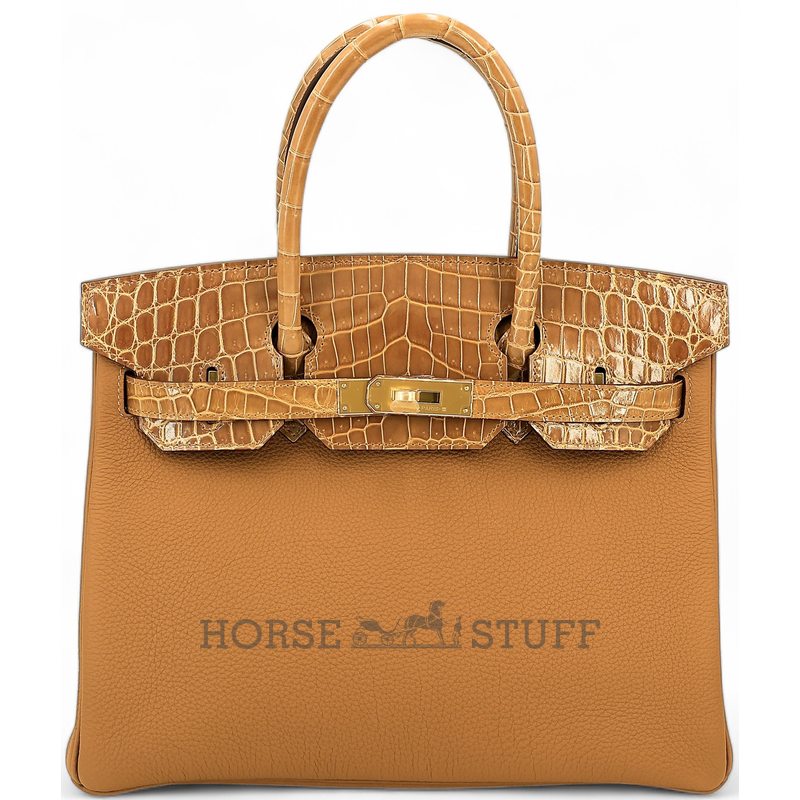 Hermès Birkin 30 Touch Caramel Togo / Tabac Camel Shiny Crocodile Niloticus GHW