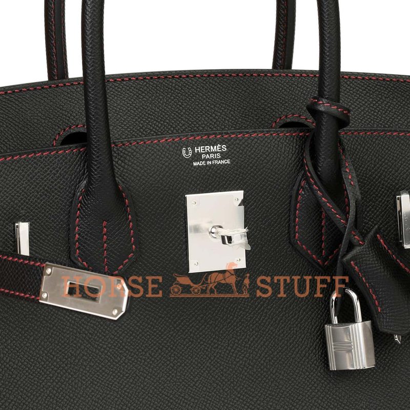 Hermès Birkin 30 Special Order HSS Verso with Contrast Stitching Black / Rouge H Epsom PHW