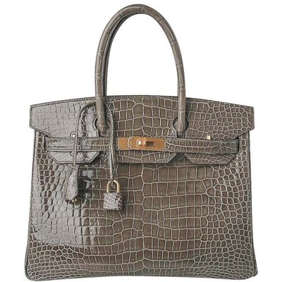 Hermès Birkin 30 Special Order HSS Verso Gris Tourterelle / Blue Sapphire Lisse Crocodile Porosus BGHW