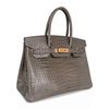 Hermès Birkin 30 Special Order HSS Verso Gris Tourterelle / Blue Sapphire Lisse Crocodile Porosus BGHW