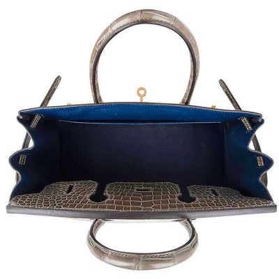 Hermès Birkin 30 Special Order HSS Verso Gris Tourterelle / Blue Sapphire Lisse Crocodile Porosus BGHW