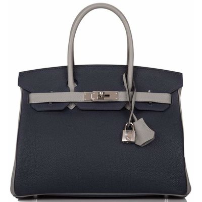 Hermès Birkin 30 Special Order HSS Blue Nuit / Gris Mouette Togo PHW