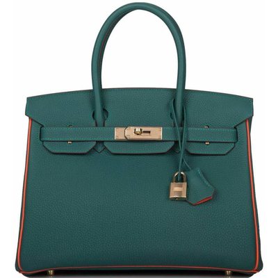 Hermès Birkin 30 Special Order HSS Malachite / Orange Poppy Togo Permabrass