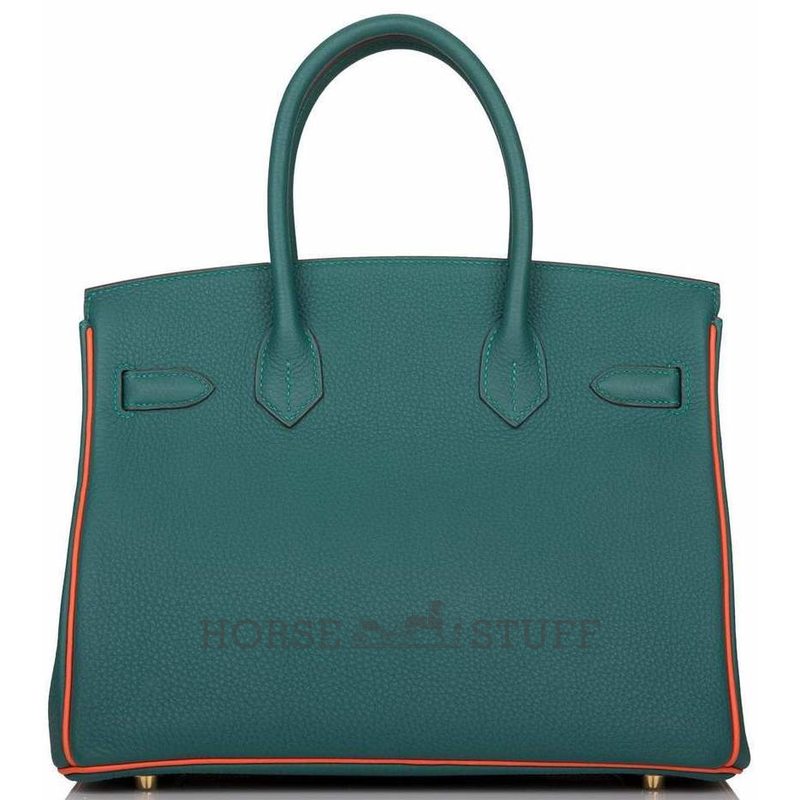 Hermès Birkin 30 Special Order HSS Malachite / Orange Poppy Togo Permabrass