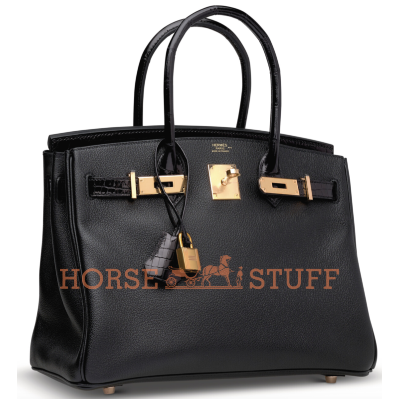 Hermès Birkin 30 Touch Black Novillo / Black Lisse Crocodile Niloticus RGHW