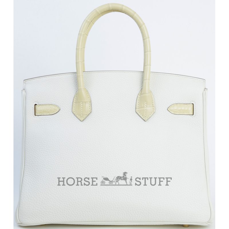 Hermès Birkin 30 Touch Mushroom Togo / Vanilla Matte Crocodile Alligator GHW