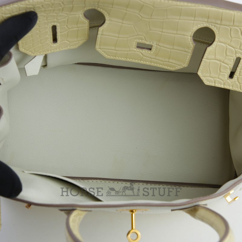 Hermès Birkin 30 Touch Mushroom Togo / Vanilla Matte Crocodile Alligator GHW
