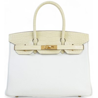 Hermès Birkin 30 Touch Mushroom Togo / Vanilla Matte Crocodile Alligator GHW