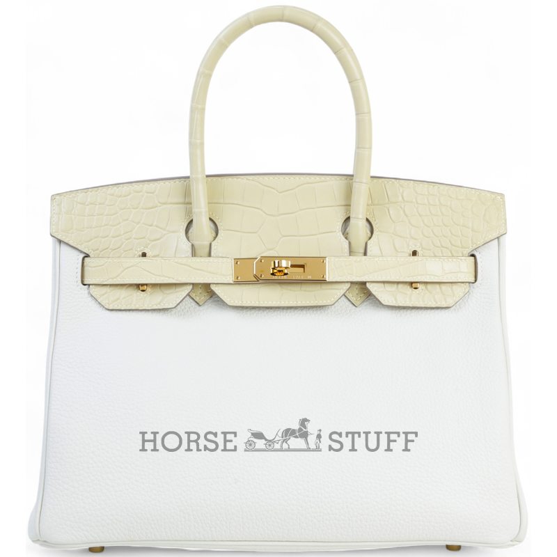 Hermès Birkin 30 Touch Mushroom Togo / Vanilla Matte Crocodile Alligator GHW