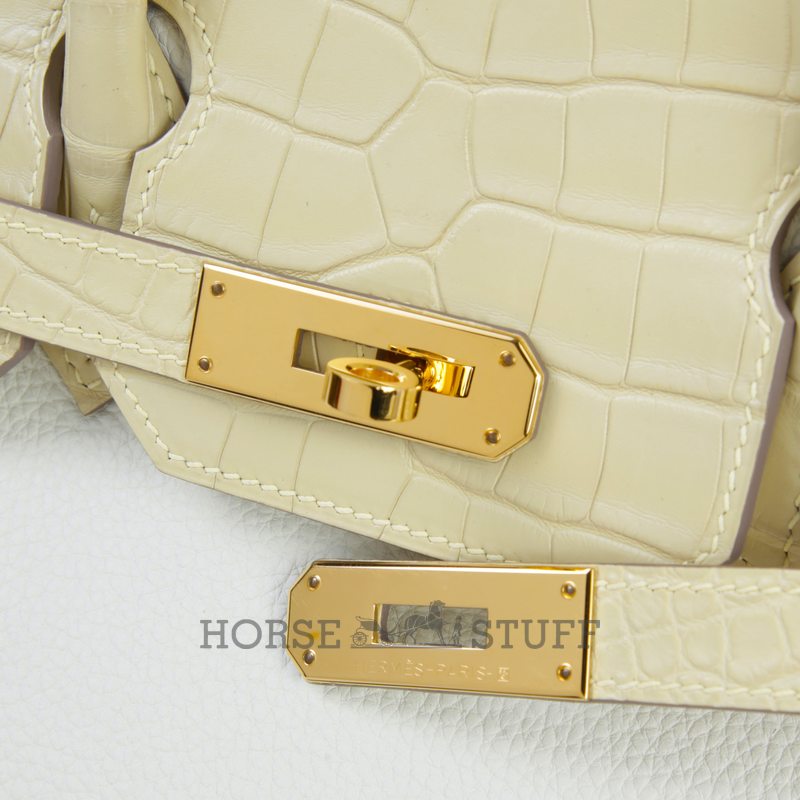 Hermès Birkin 30 Touch Mushroom Togo / Vanilla Matte Crocodile Alligator GHW