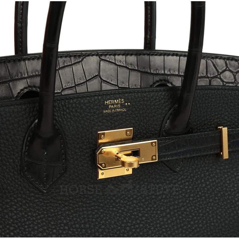 Hermès Birkin 30 Touch Black Togo / Matte Crocodile Niloticus GHW
