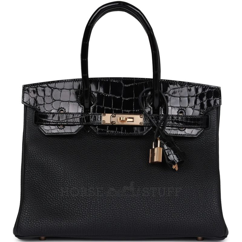 Hermès Birkin 30 Touch Black Togo / Black Shiny Crocodile Niloticus RGHW