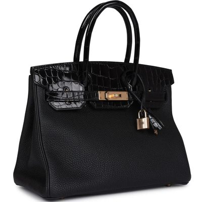 Hermès Birkin 30 Touch Black Togo / Black Shiny Crocodile Niloticus RGHW