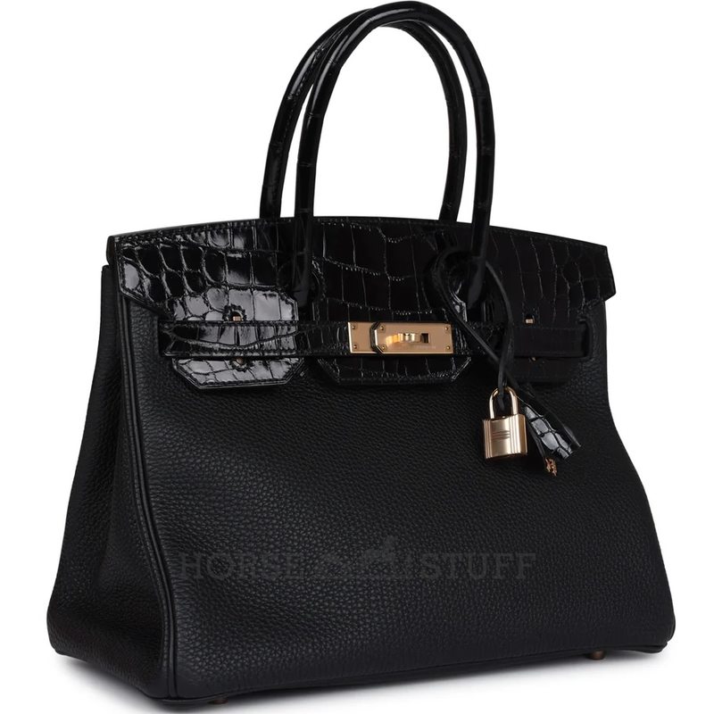 Hermès Birkin 30 Touch Black Togo / Black Shiny Crocodile Niloticus RGHW
