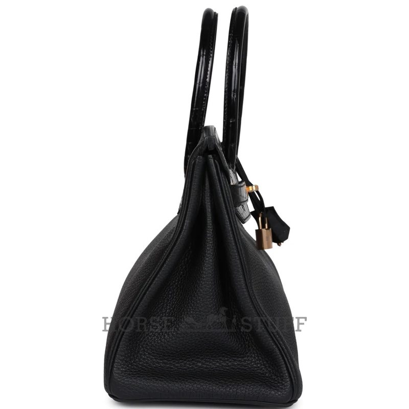 Hermès Birkin 30 Touch Black Togo / Black Shiny Crocodile Niloticus RGHW