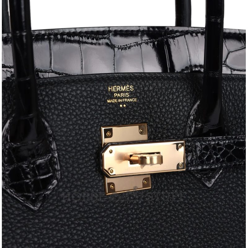 Hermès Birkin 30 Touch Black Togo / Black Shiny Crocodile Niloticus RGHW