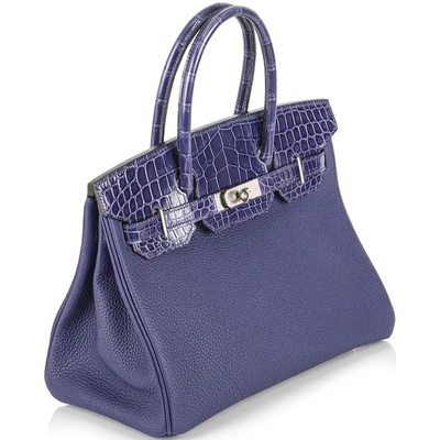 Hermès Birkin 30 Touch Blue Encre Togo / Blue Encre Lisse Crocodile Niloticus PHW