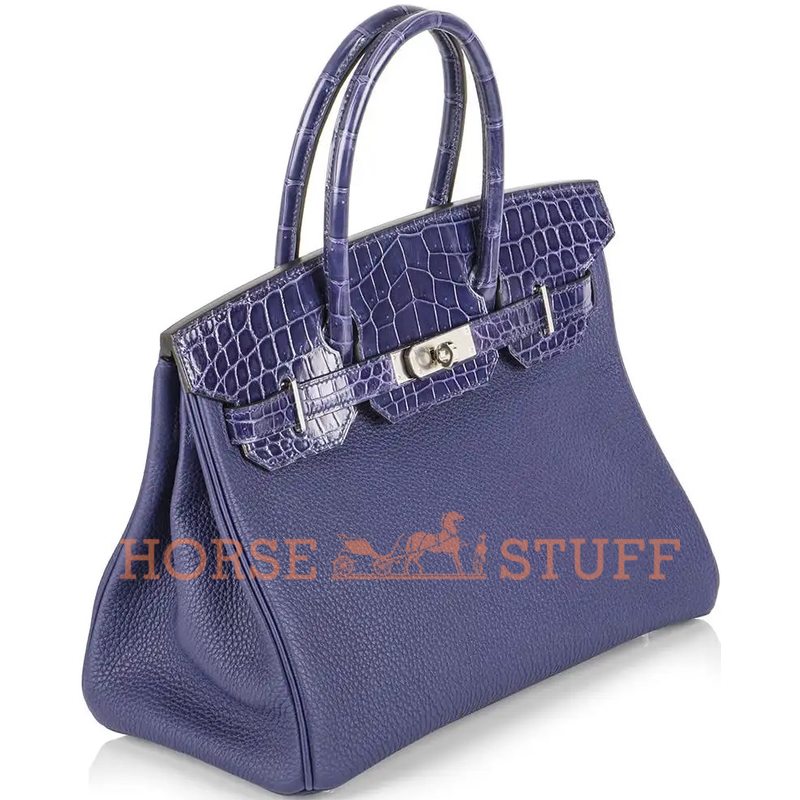 Hermès Birkin 30 Touch Blue Encre Togo / Blue Encre Lisse Crocodile Niloticus PHW